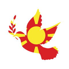 Dove symbol of peace and flag of Macedonia. Dove with Macedonia flag color. World support for Macedonia. Peace symbol isolated. Vector illustration