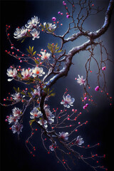 Beautiful plum blossoms in the dark night sky, flower, wallpaper, background