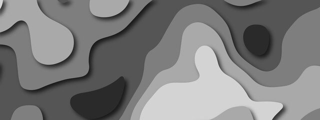 Black and white background.3D papercut layers, paper cut vector art background banner texture website template, wave paper cut.
Vector abstract black paper cut banner. White waves decorative papercut 
