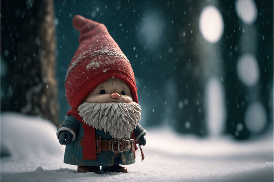 Weihnachtswichtel im verschneiten Wald, Generative AI