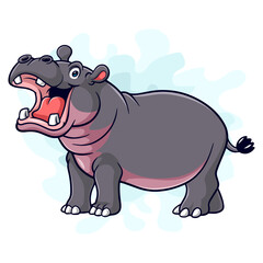 Cartoon funny hippopotamus isolated on white background