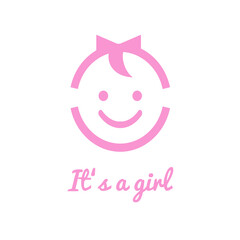 Fototapeta premium It's a girl, a new baby announcement with a cute face icon, blue baby shower, illustration over a transparent background, PNG image