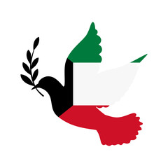 Dove symbol of peace and flag of Kuwait. Dove with Kuwait flag color. World support for Kuwait. Peace symbol isolated. Vector illustration