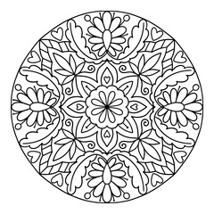 Mandala coloring book for kids, teens and adults. Black vector line illustration for coloring book. 