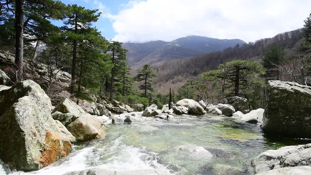 Cascade des Anglais in the heart of the Vizzavona forest in Haute Corse, a popular attraction in Corsica