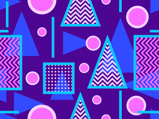 Memphis seamless pattern with geometric shapes in 80s style.