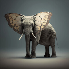 Ai generated elephant and butterfly hybrid animal. Created using ai generative.  - obrazy, fototapety, plakaty