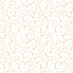 golden seamless pattern with champagne glasses, cheers, wedding, party, celebration of New Year's Eve- vector illustration