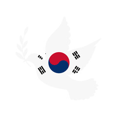 Dove symbol of peace and flag of South Korea. Dove with South Korea flag color. World support for South Korea. Peace symbol isolated. Vector illustration