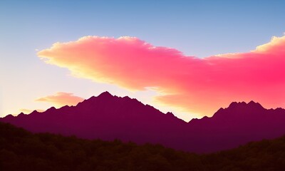 Fototapeta na wymiar Background - Arcane ruby glow reflecting off the clouds above a mountain range