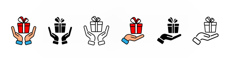 Hand hold gift box simple line illustration