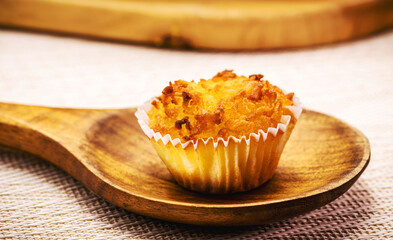 Queijadinha or queijada, sweet baked dessert from a traditional bakery and pastry shop from Brazil and Portugal, made with eggs, and lots of sugar.