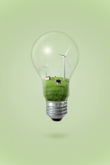 There is an eco-friendly ranch in a floating light bulb.