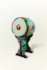 A traditional drum with traditional Korean patterns.
