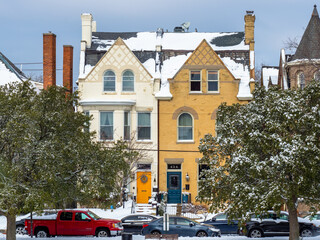 Historic Row Houses in the Ghent Area of Norfolk Virginia After a Snow Storm