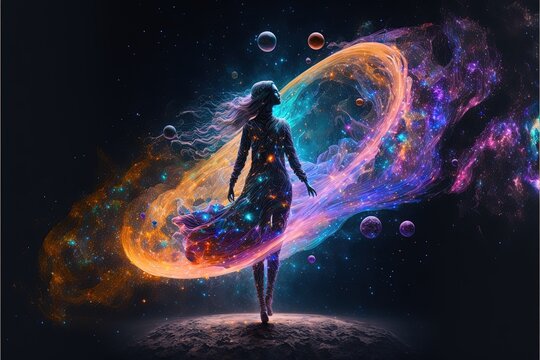 Fantasy Woman in Space. Generative AI.
