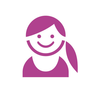 Cute pink girl, smiling face, avatar for children, illustration over a transparent background, PNG image

