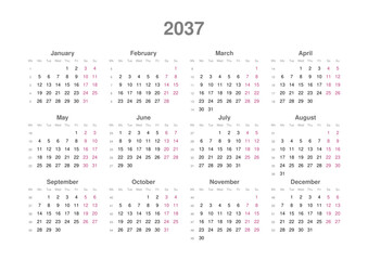 Kalender 2037, englisch, Querformat