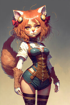 a medieval styled red haired neka girl in anime style, generative ai technology