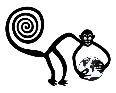 Monkey with the Earth in hands - paraphrase of the famous geoglyph of the Monkey from Nazca