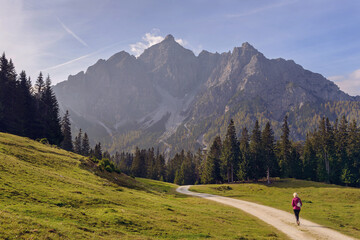 Fototapeta na wymiar Hiking in the Alps mountains