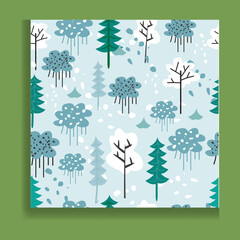 Christmas seamless pattern with cute simple hand-drawn illustrations in flat style on beige background.