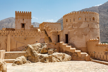 Exterior of Nakhal fort in Nakhal, Oman, Arabia, Middle East - obrazy, fototapety, plakaty