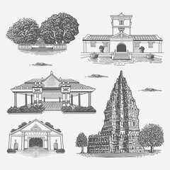 Yogyakarta heritage building drawing illustration - obrazy, fototapety, plakaty