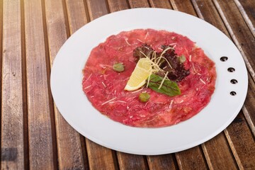 Tasty fresh red meat on the desk