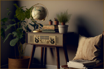 Vintage radio end table 3D render - Generated by Generative AI