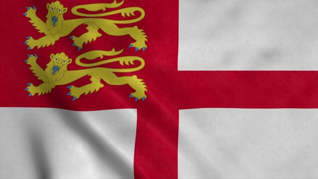 Sark flag, waving in the wind, realistic background