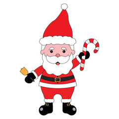 Cute Santa Claus Holds Christmas candy and a bell