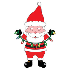 Cute Santa Claus Holds Christmas lights