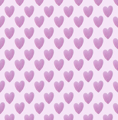 seamless hand-painted watercolor pink hearts pattern on pink background