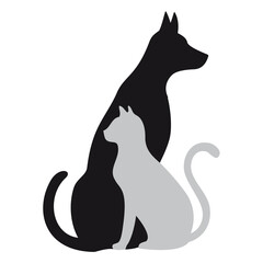 Cat and dog silhouettes, pet love concept, illustration over a transparent background, PNG image