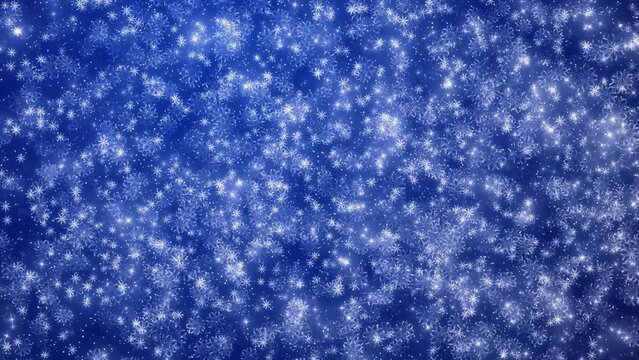 blue merry christmas background with snowflakes and particles