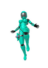 coolest astronaut girl is landing in white background