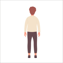 Back view of standing nerd boy. Clever geek teenager in casual clothes vector illustration