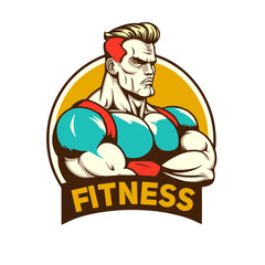 gym fitness club logo design, bodybuilder, vector illustration