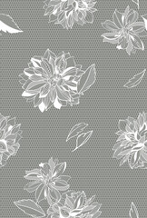 Obraz premium lace dahlias flowers and foliage. Vector seamless illustration, bouquet.