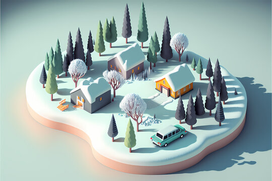 winter landscape with houses and trees