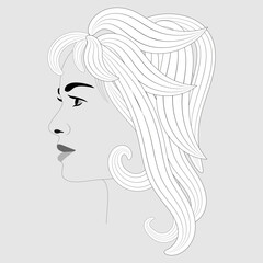 Profile portrait of a beautiful girl with curly hair on a white background. Vector illustration