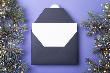 Photography from above of gift certificate.Blank invintation with negative space.