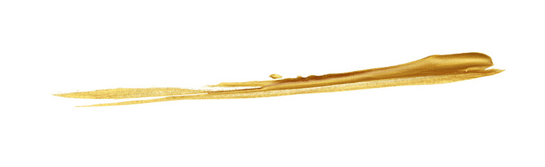 Gold (bronze) glittering color smear brushstroke stain line blot on Png transparent background.
