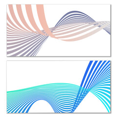 Wavy lines or ribbons on a white background. Installed. Multicolored striped gradient. Creative unusual background with abstract gradient wave lines for creating trendy banner, poster. Vector eps