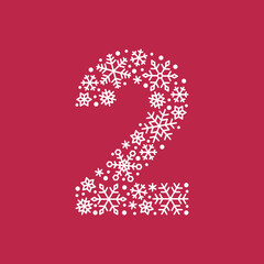 Number 2 made from snowflakes. Decorative element for Christmas and New Year design. Vector graphics