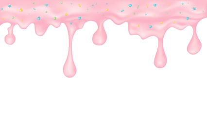 Dripping glaze background. Strawberry liquid sweet flow. Vector illustration.