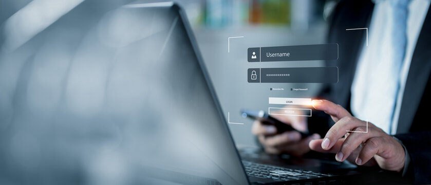 user typing login and password, cyber security concept, data protection and secured internet access, cybersecurity. Cyber security data protection information privacy internet technology concept.