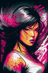 Obraz na płótnie Canvas Attractive Asian American woman, Manga character design, anime style