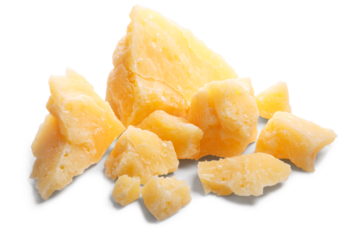 Pile of hard grainy mature cheese (Parmesan, Parmigiano), rough pieces isolated png